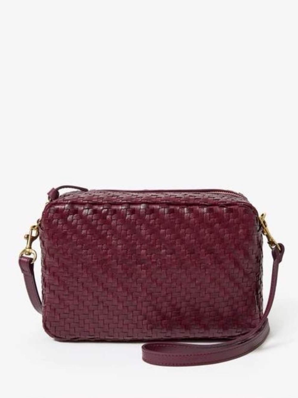 Clare V. Midi Sac Woven Leather Crossbody In Plum